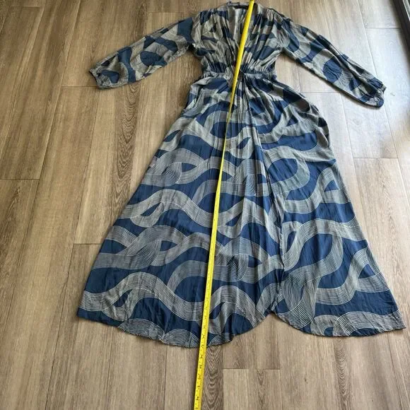 Dress Forum Los Angeles Dress Boho Hippie Wrap Blue And White V-neck Maxi Sz S - Picture 5 of 14